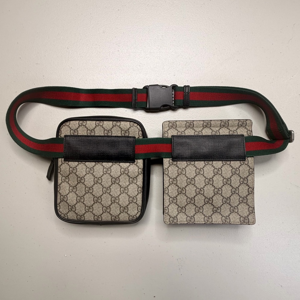 Gucci GG Supreme Belt Bag with Green/Red Waist Strap - Picture 2 of 3